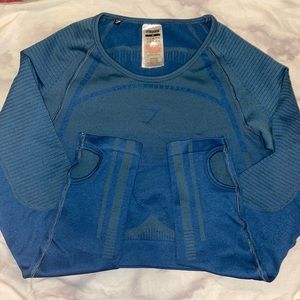 Blue Gymshark Adapt Seamless Long Sleeve Crop Top